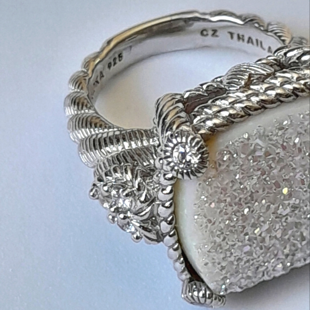 Silver-Tone White Druzy Statement Ring - Women Jewelry - Picture 2 of 3